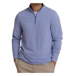 NEW SOUTHERN TIDE micro-stripe heather quarter zip top in university blue